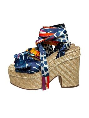 🌻Sam Edelman Tula Platform Espadrille Sandals Blue Multi Wrap Women's Size 7